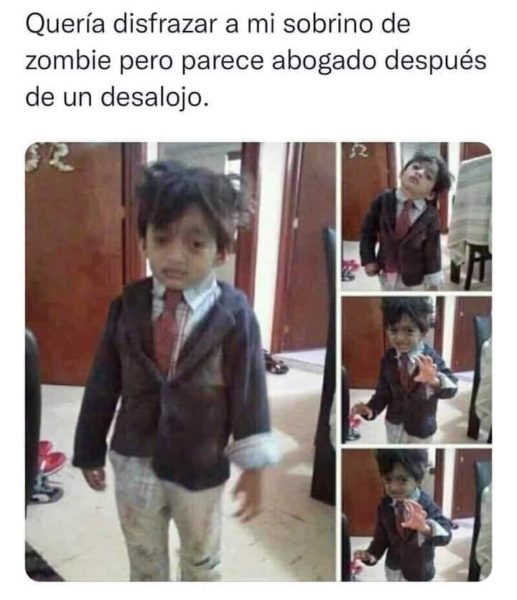 Quería disfrazar a mi sobrino de zombi pero parece abogado después de un desalojo